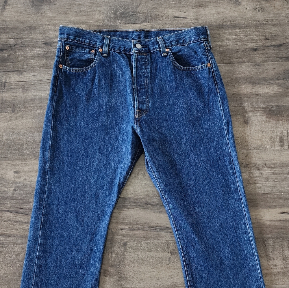 Levi's 501 Original Fit Straight Leg Blue Jeans Men's Size 36 - Picture 3 of 13